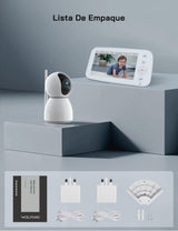 WOLFANG 1080P Camara Vigilancia Bebe con 5" 720P Pantalla, Vigilabebes con Camara con Rotación de 360° y Zoom, Sin WiFi, Visión Nocturna, Comunicación Bidirecciona, Temperatura, Detección de Llanto