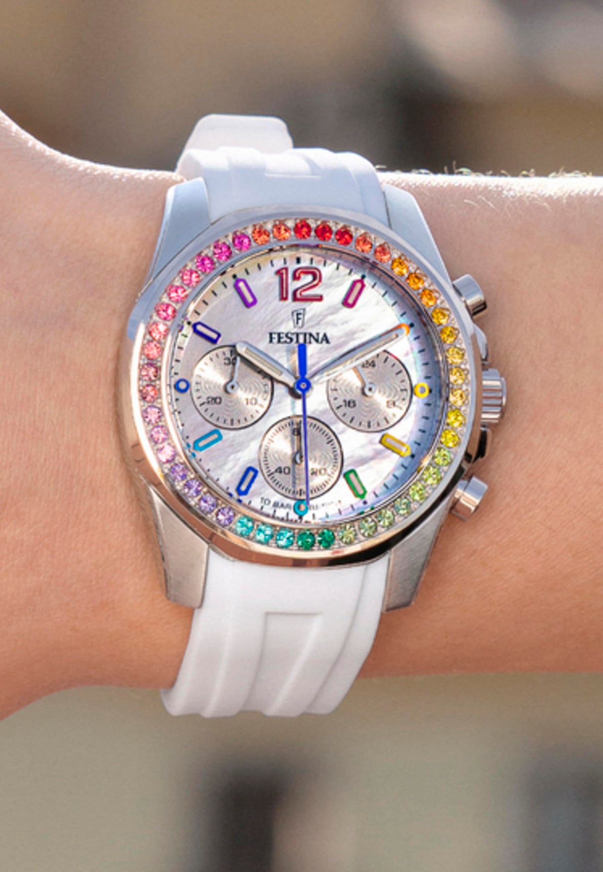 Festina Reloj Mujer F20610/2 Boyfriend Caja de Acero Inoxidable 316l Plateado Correa de Caucho Blanco
