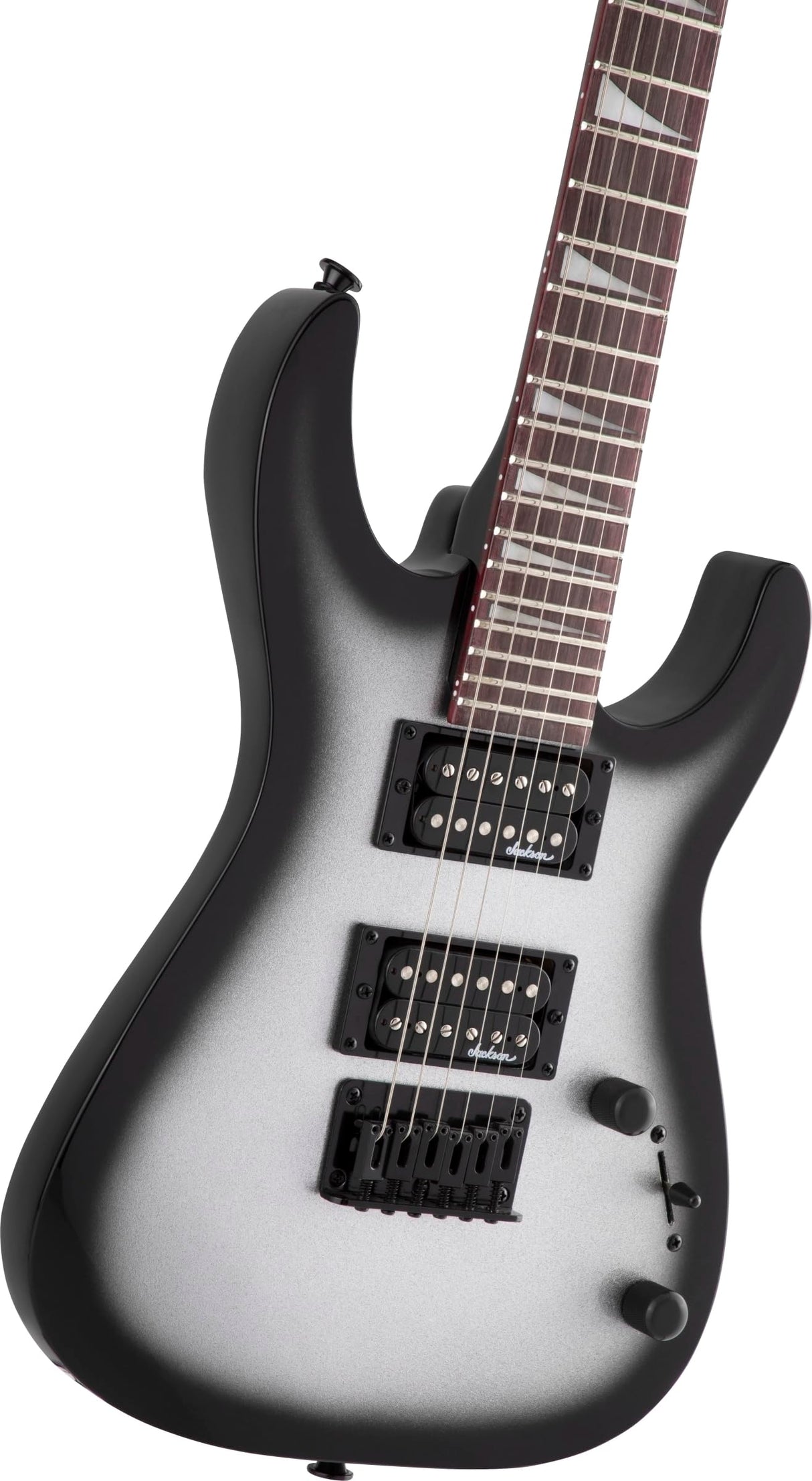 Jackson JS Series Dinky Minion JS1X, diapasón Amaranth, Metallic Silverburst, adecuada tanto para Músicos en Ciernes como para Músicos de Gira Experimentados