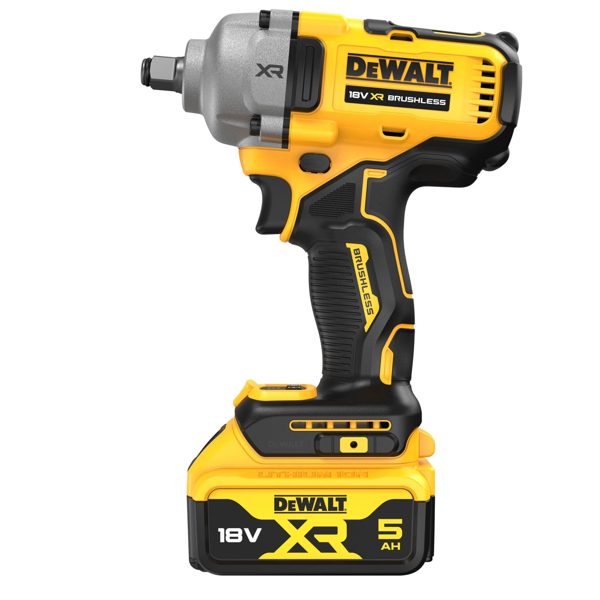 DEWALT Llave de impacto 18V XR, motor sin escobillas con 2 baterías XR 18V de 5.0Ah y cargador multivoltaje, DCF891P2T-QW