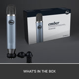 Blue Ember XLR Micrófono condensador para grabación, Podcasting y transmisión, Cápsula cardioide personalizada y Soporte de micrófono - Gris