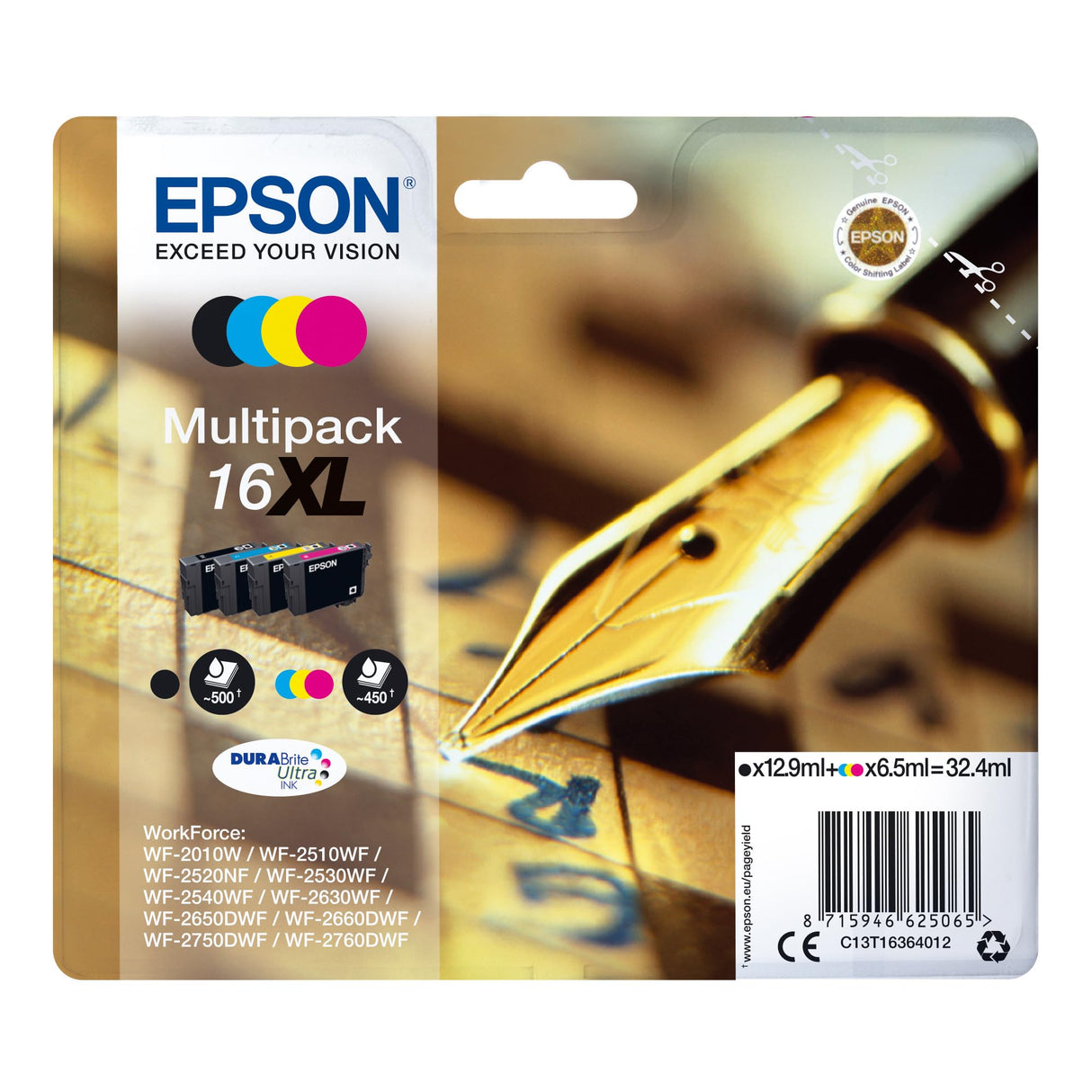 Epson C13T16364012 - Cartucho de tinta estándar, 4 Mutipack, Black/Yellow/Magenta/Cyan, Ya disponible en Amazon Dash Replenishment, XL-High Capacity