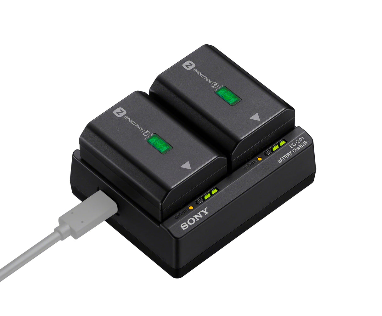 Sony Cargador de batería BC-ZD1 Cargador de batería, para baterías NP-FZ100 de Alta Capacidad (2), con compatibilidad con USB Power Delivery