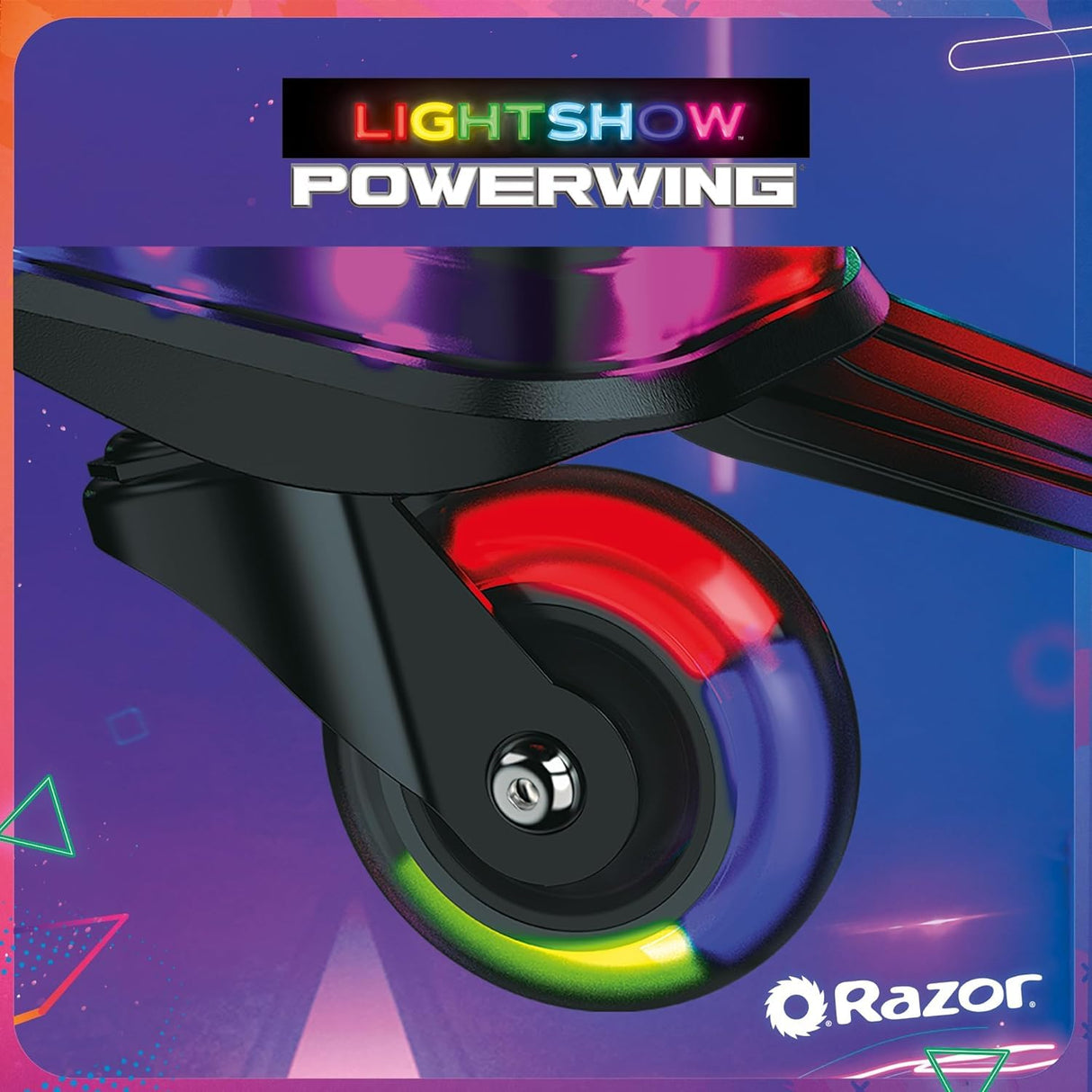 Scooter Razor para niños - Scooter PowerWing Lightshow para Mayores de 6 Años con 5 Modos de Luz, Luces Activadas por Movimiento, Scooter Columpio con Chasis de Acero Duradero - Negro