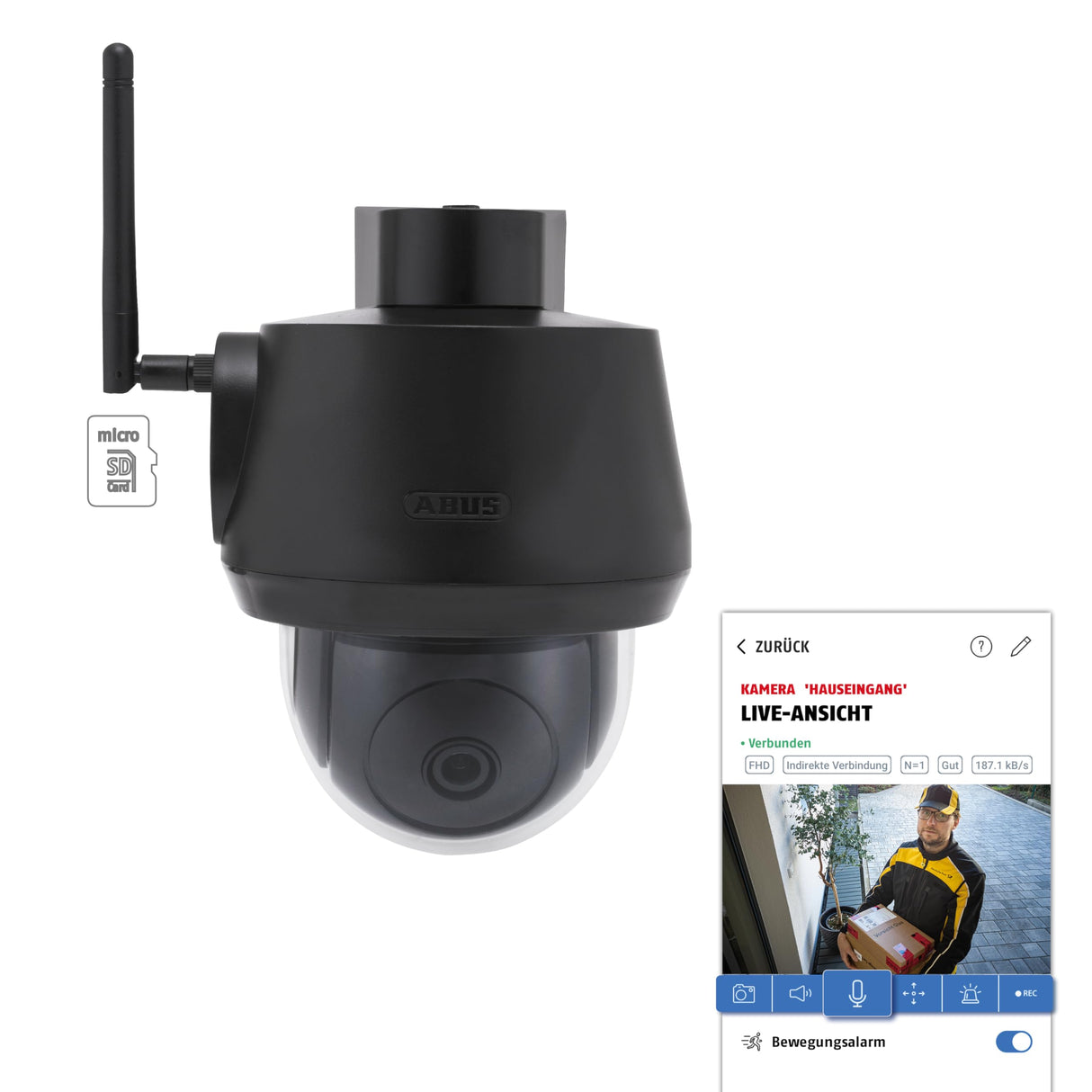 ABUS Cámara de vigilancia con detección de Movimiento, detección de Objetos, grabaciones 4K, notificaciones Push, visión Nocturna, Audio bidireccional, Tarjeta de Memoria, máscara de privacidad y