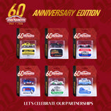 Majorette 212057807 - Expositor de cumpleaños de 60 años, 136 vehículos en Miniatura de Metal, Escala 1/64ª, Premium, First Edition, Deluxe, Giftpack