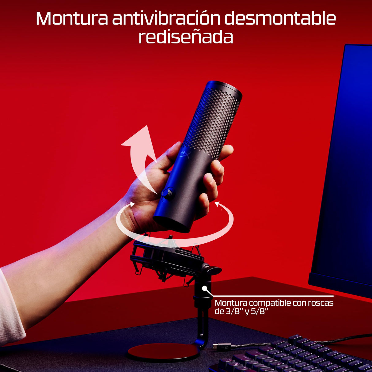 HyperX Quadcast 2 S - Micrófono USB para Gaming, Streaming y Creadores de Contenido, Cuatro Patrones Polares, 32bit, 192kHz, aRGB Leds, para PC, PS4, PS5 y Mac, Negro
