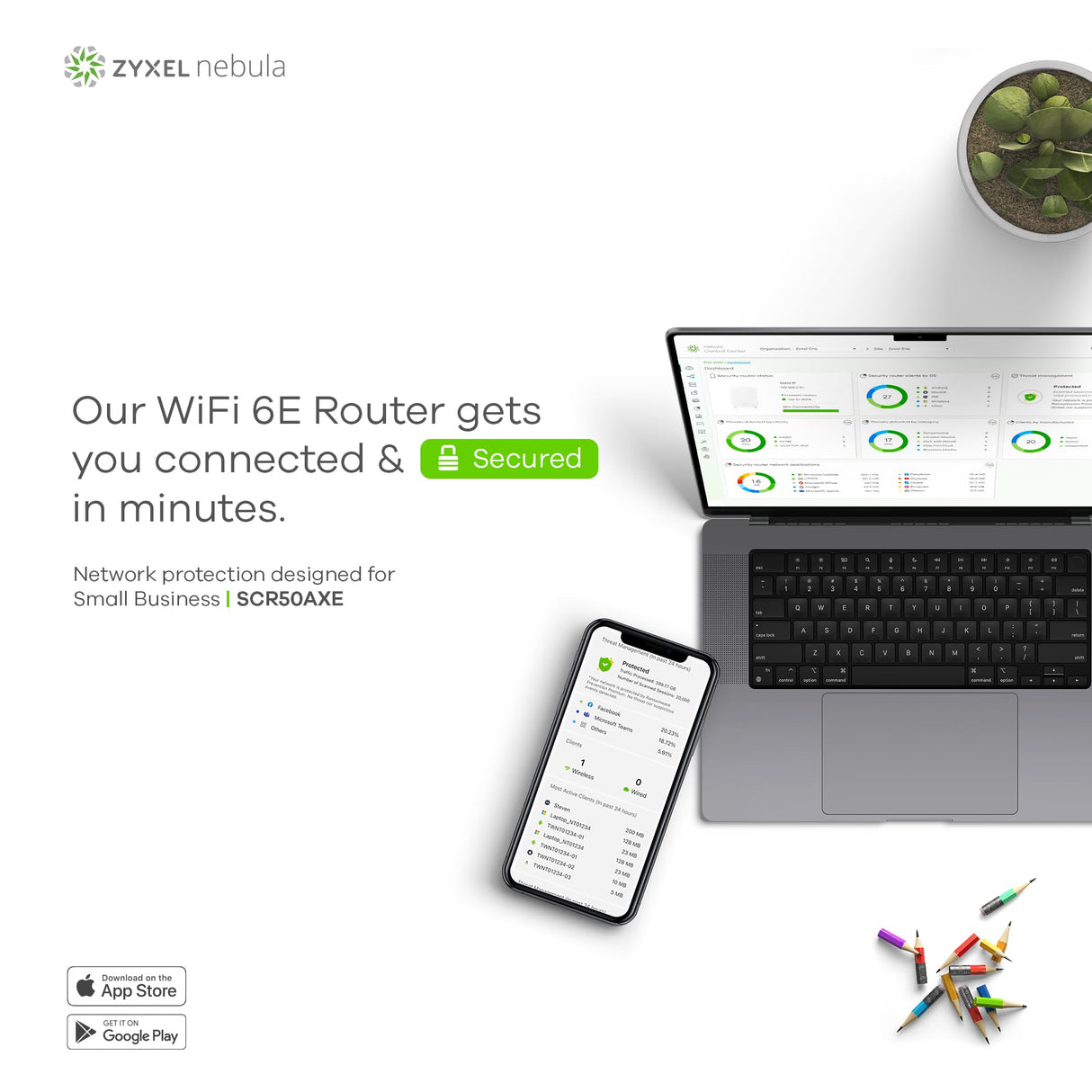 Zyxel Secure Cloud-Managed Router con AXE5400 Tri-Band WiFi Seguridad de Red sin suscripción| Gestionable a través de Nebula App | Cloud Gateway [SCR 50AXE]