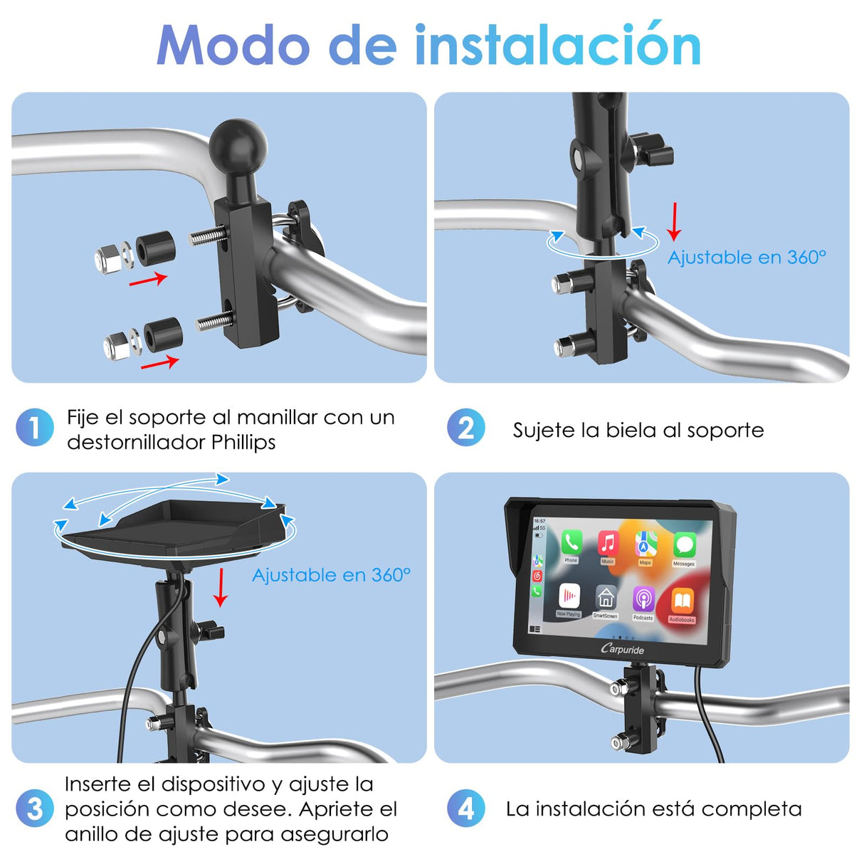 Carpuride W702 Pantalla GPS 7 Pulgadas CarPlay para Motocicleta - CarPlay Inalámbrico y Android Auto, Pantalla Táctil Impermeable, Bluetooth Dual, Navegación, Siri.