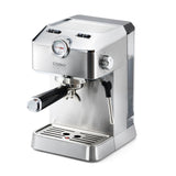 Caso Espresso Gourmet - Cafetera de acero inoxidable con bomba Ulka 19 bares con espumador de leche, para café en polvo o cápsulas ESE, para 2 tazas, con placa calefactora para taza