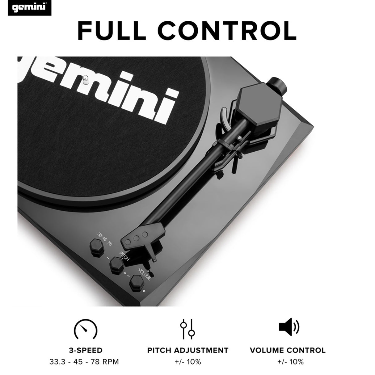 Gemini TT-900BB Stereo Turntable Music System - Belt Drive - Bluetooth input - Dual 50 Watt Stereo Speakers - Includes 45 Adapter (Black)