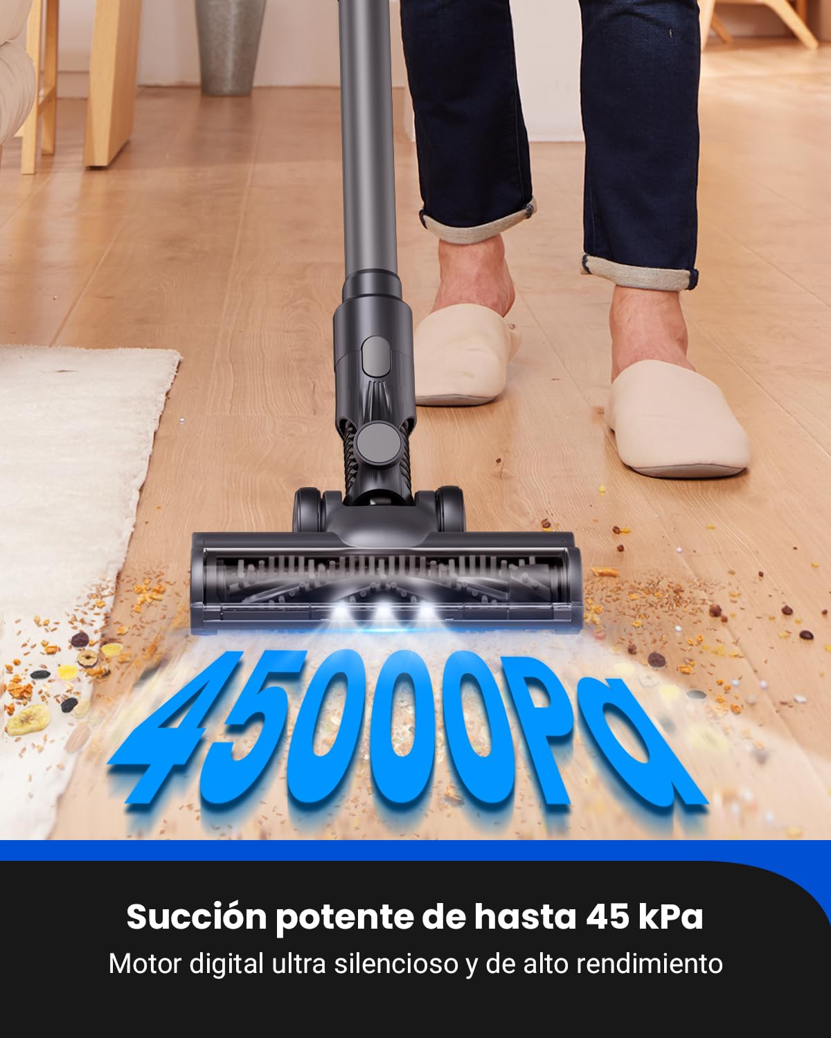Proscenic P11 Mopping Aspiradora sin Cable y Fregona 2 en 1, 45kPa/550W/60Min Aspiradora Escoba Inalámbrico y Vertical con Batería Antienredos para Alfombras/Suelos Duros/Cortinas/Pelos de Mascotas