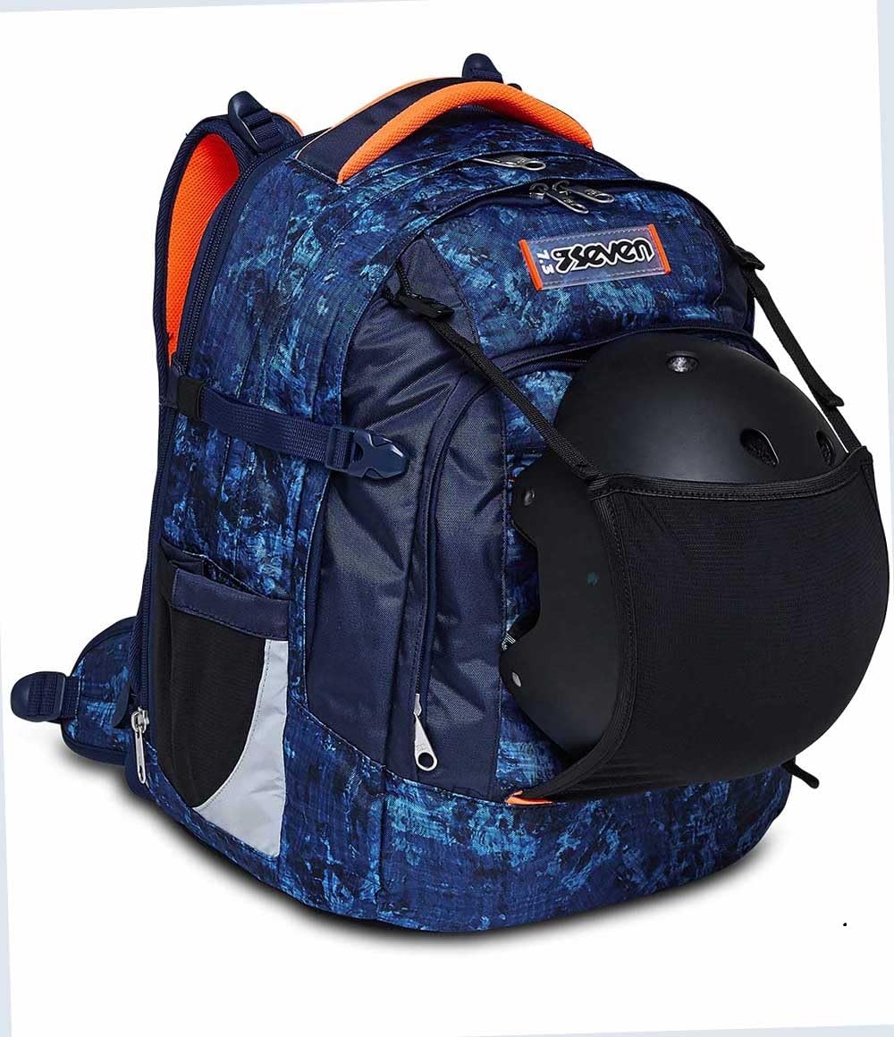 Seven Gang Mochila Ergonómica Ecológica, UPDOWN TWICE GRS DEEPLY INDIGO, Azul - Mochila de Escolares, Diario, Viaje, para niños, niñas, adolescentes - Maxi Capacidad