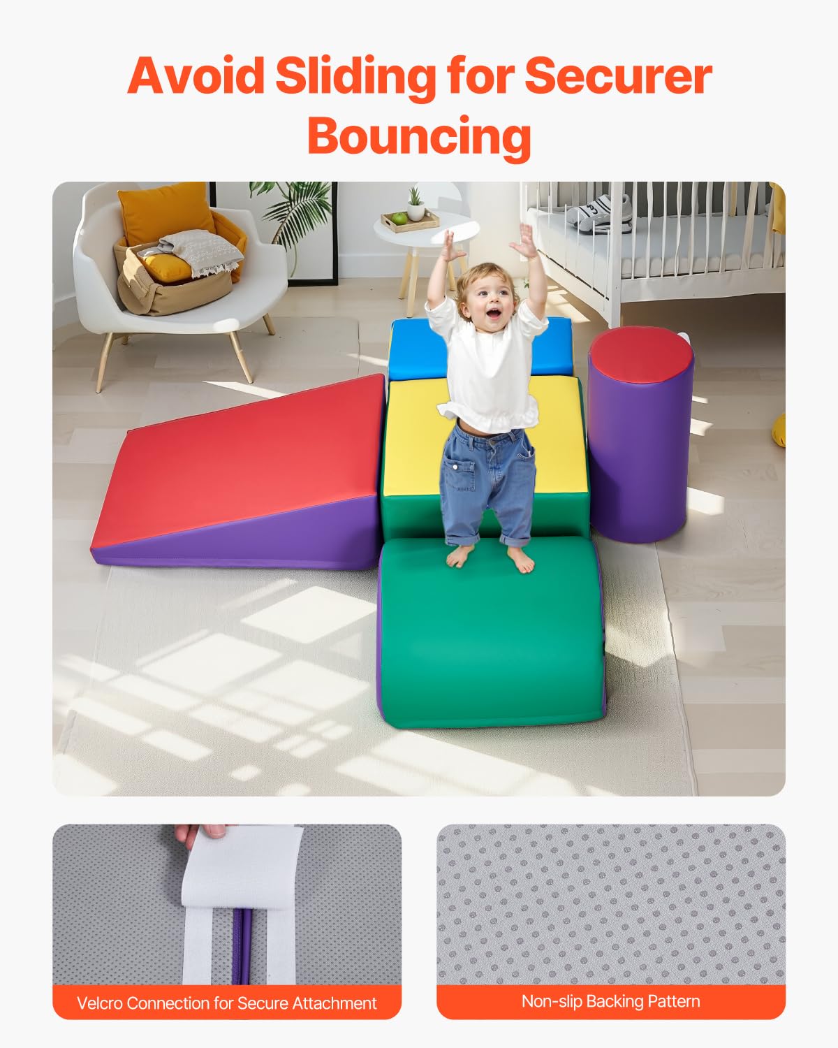 VEVOR 5 PCS Juego de Juguetes de Escalada de Espuma, Bloques de Escalada de Cuero Sintético, Juego de Actividades para Trepar y Gatear en Interiores Fácil de Limpiar, para Niños de 6 Meses a 3 Años