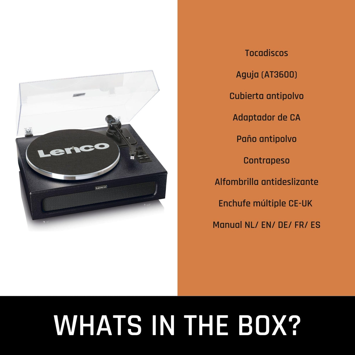 Lenco LS-430 -Tocadiscos Bluetooth - altavoces integrados 40 vatios RMS - transmisión por correa - control de tono - preamplificador - salida RCA y entrada AUX - 3,5 mm - negro
