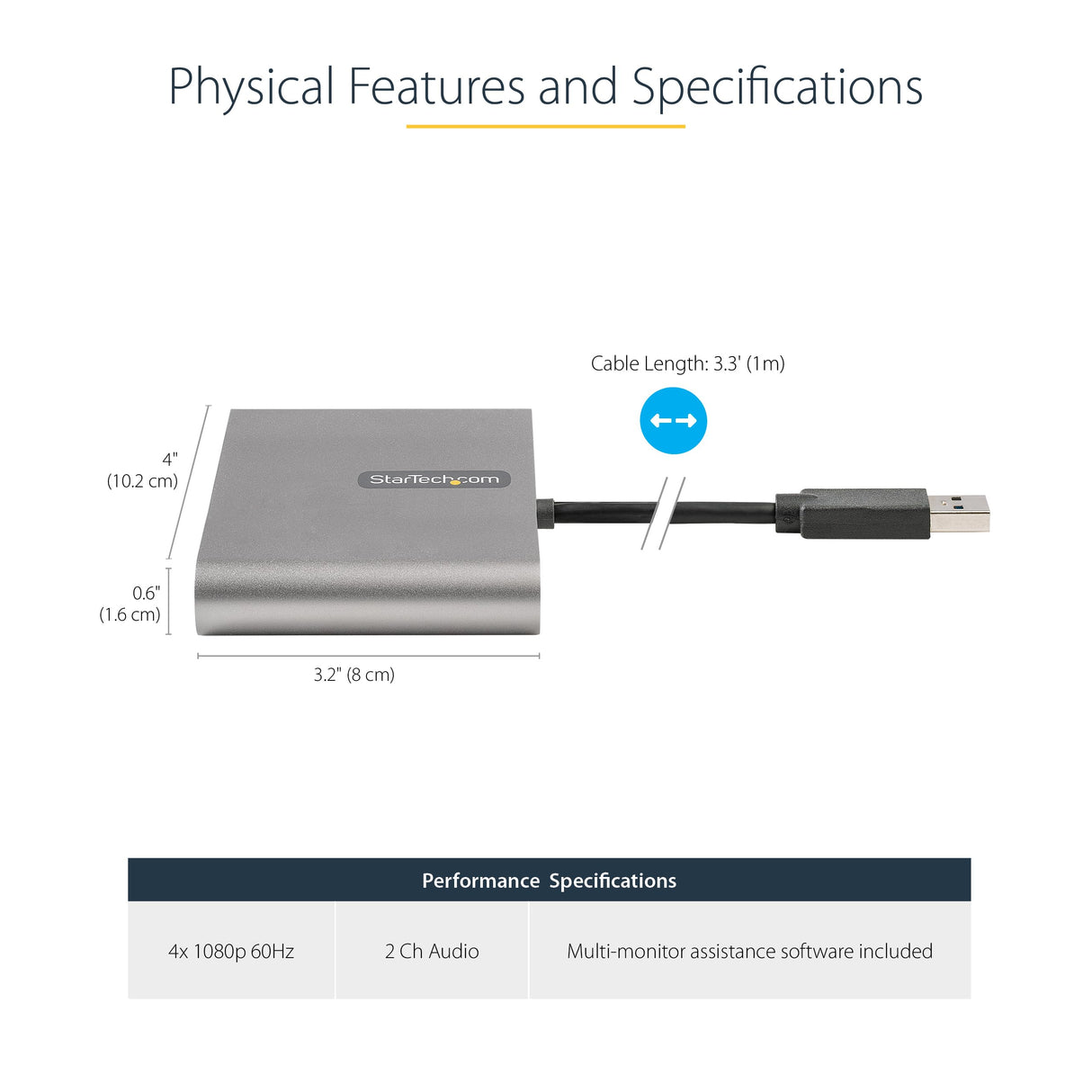 StarTech.com Adaptador de Vídeo Externo USB 3.0 a 4 Puertos HDMI - Conversor Windows - (no compatible con Mac/ChromeOS/Linux)