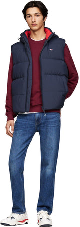Tommy Jeans Chaleco Hombre Essential Down Vest con Capucha, Azul (Dark Night Navy), S