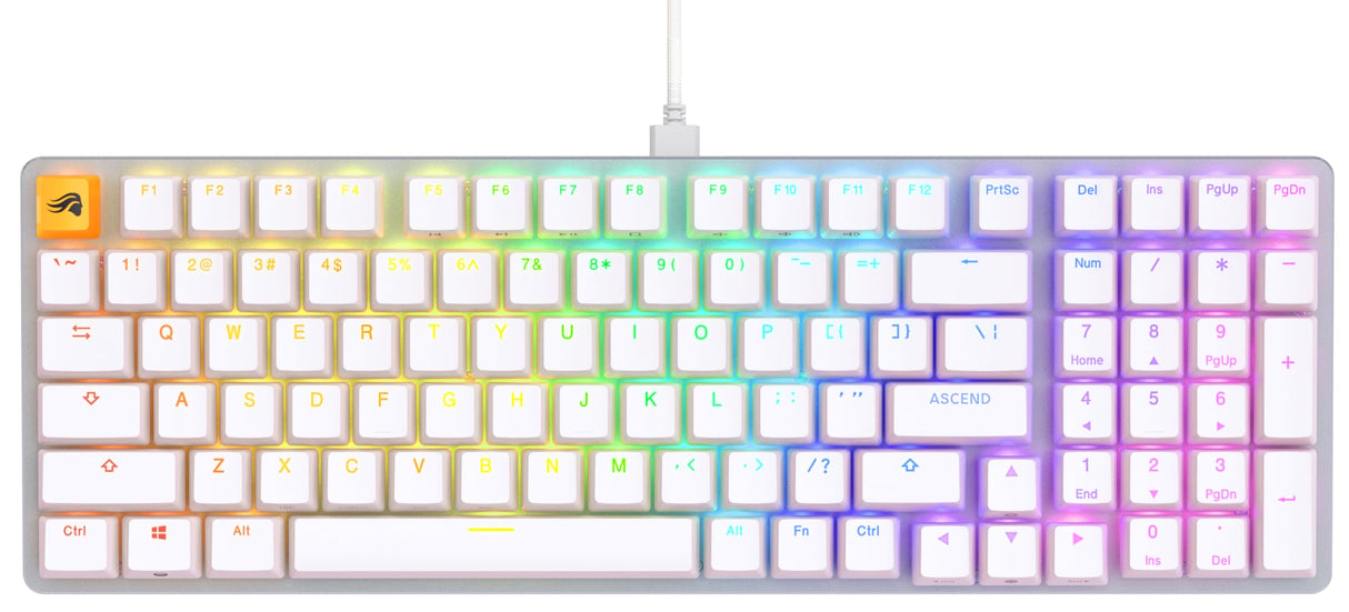 Glorious Gaming GMMK 2 Full Size (96%) - Teclado gaming mecánico, carcasa de aluminio, personalizable, keycaps dobles, switches Glorious Fox, RGB, distribuciones QWERTY estadounidense - Blanco