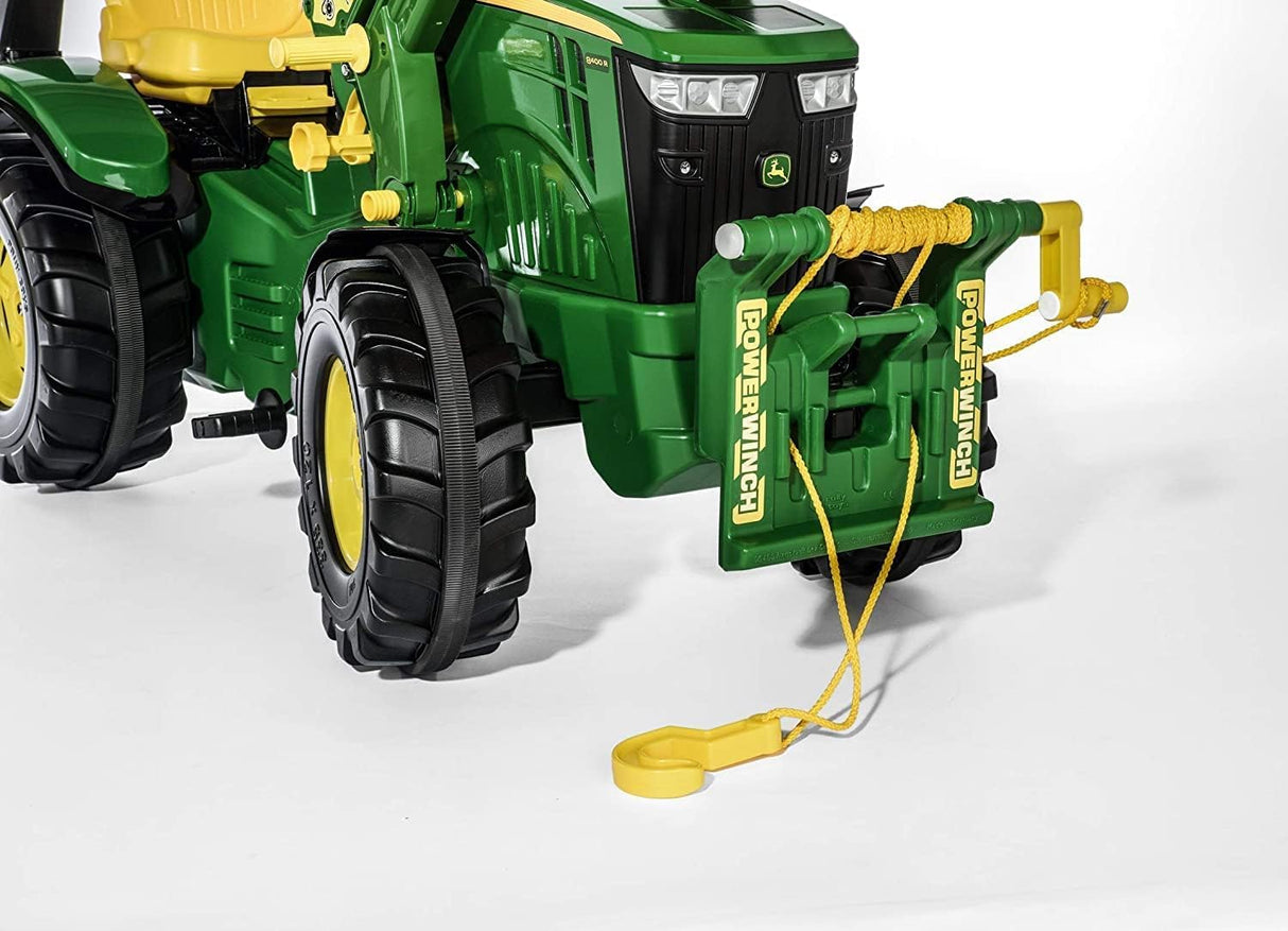 Rolly Toys RollyFarmtrac John Deere 710454 - Juego de 3 Piezas con Cargador Frontal, cabrestante y luz Intermitente (3 Piezas, Tractor a Pedales para niños a Partir de 3 años, Incluye Accesorios)