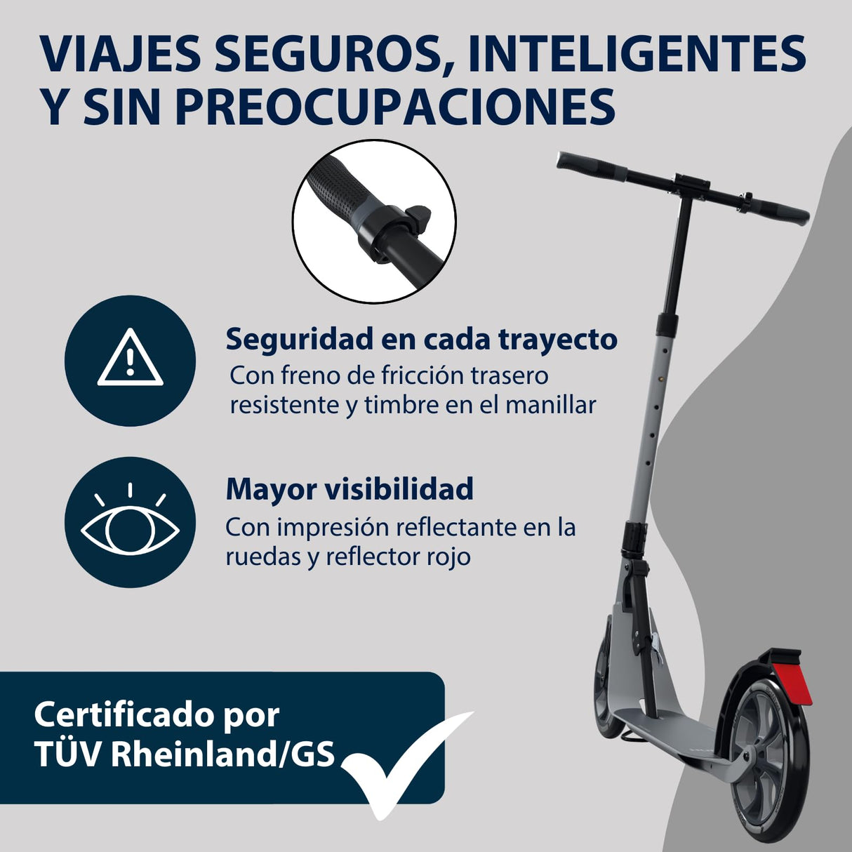 HUDORA Patinete BigWheel 230 Advanced – De Aluminio Resistente, hasta 120 kg – Patinete Urbano silencioso y Plegable con Soporte y Timbre – Kick Scooter para niños, Adolescentes y Adultos – Antracita