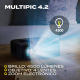 OVERMAX Multipic 4.2 Proyector Nativo Full HD 1080p, proyector de hasta 200", Home Cinema Compacto de 4500 lúmenes, WiFi, Bluetooth, Panel de Control táctil, relación de Aspecto: 16:9, 4:3