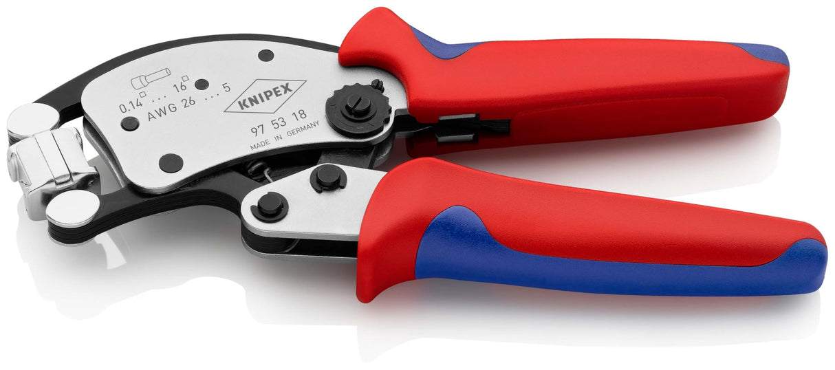 Knipex Twistor®16 Alicate autoajustable para crimpar punteras huecas con cabezal giratorio para crimpar cromado, con fundas multicomponentes 200 mm 97 53 18