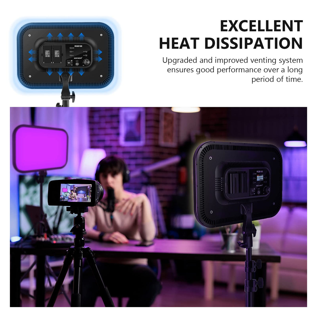 NEEWER RGB168 18,3" Luz de Video RGB con Soportes 2Pack, con Control de App 360° Todo Color 60W Regulable 2500K-8500K CRI97+ 17 Efectos Panel LED Iluminación para Estudio/Juegos/Youtube/Fotografía