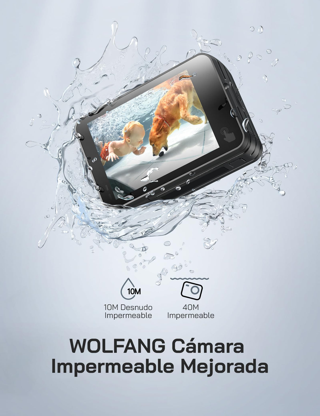 WOLFANG GA420 Cámara Deportiva Doble Pantalla 4K 60FPS 24MP, 10M Cuerpo/40M Impermeable, WiFi Webcam Videocámara Subacuática, Micrófono Dual, Control Remoto, EIS, 2x1350mAh Baterías,Accesorios