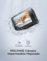 WOLFANG GA420 Cámara Deportiva Doble Pantalla 4K 60FPS 24MP, 10M Cuerpo/40M Impermeable, WiFi Webcam Videocámara Subacuática, Micrófono Dual, Control Remoto, EIS, 2x1350mAh Baterías,Accesorios