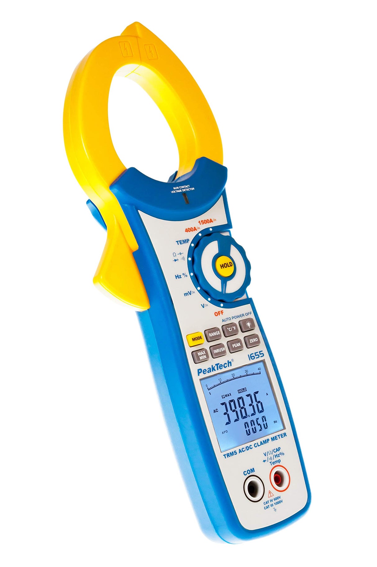 PeakTech 1655 – Pinza amperimétrica RMS 1500A AC/DC, 40000 cuentas, multímetro digital, TUV/GS, pinza de corriente, voltímetro sin contacto, amperímetro, probador de continuidad - Max 600V