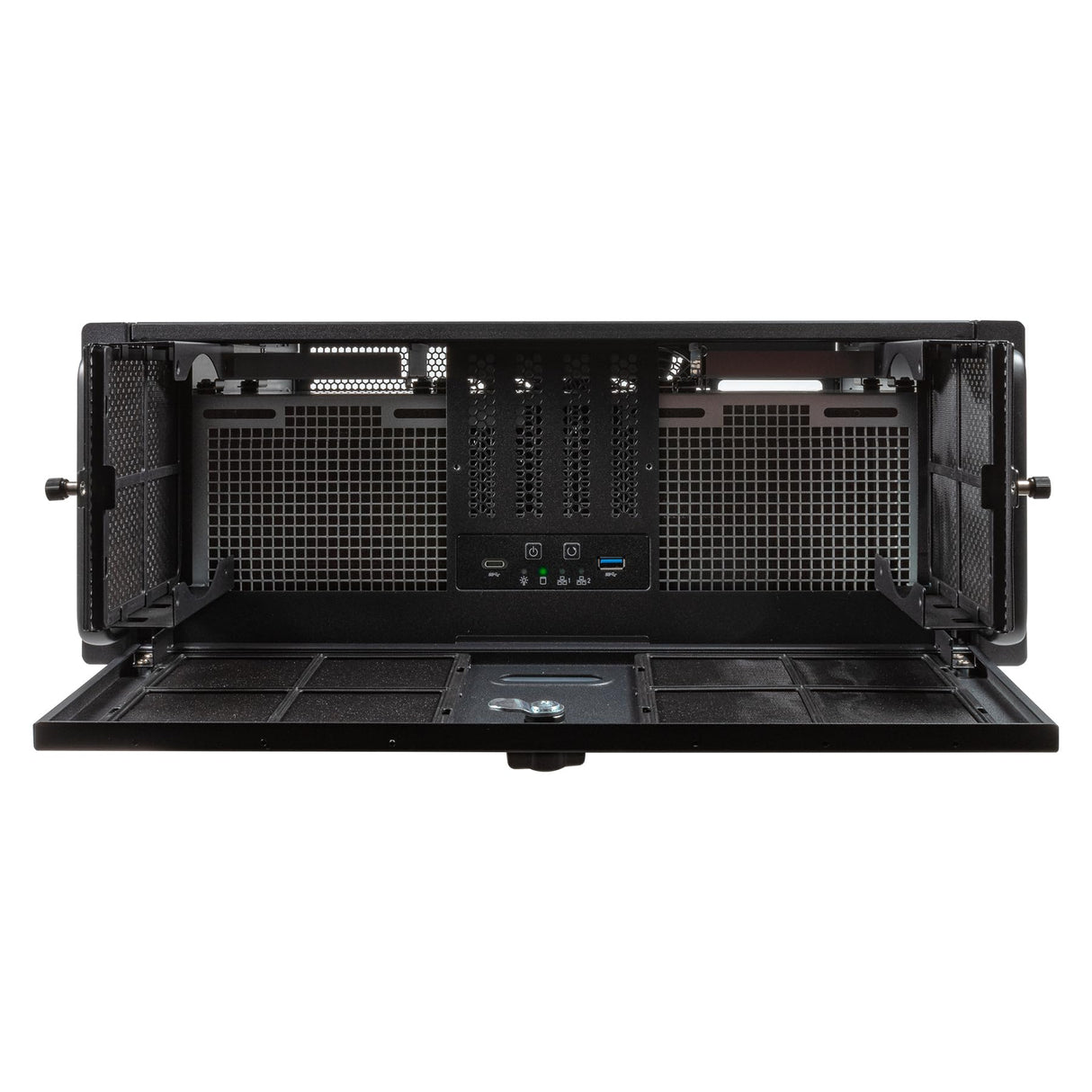 UNYKAch Caja Rack UK4339 Formato 4U 19" ATX, Compatible con Refrigeraciones Líquidas de 360 mm (Soporte Incluido), Cierre con Llave, 1 USB 3.0 y 1 USB Tipo C y 2 Ventiladores de 80 mm