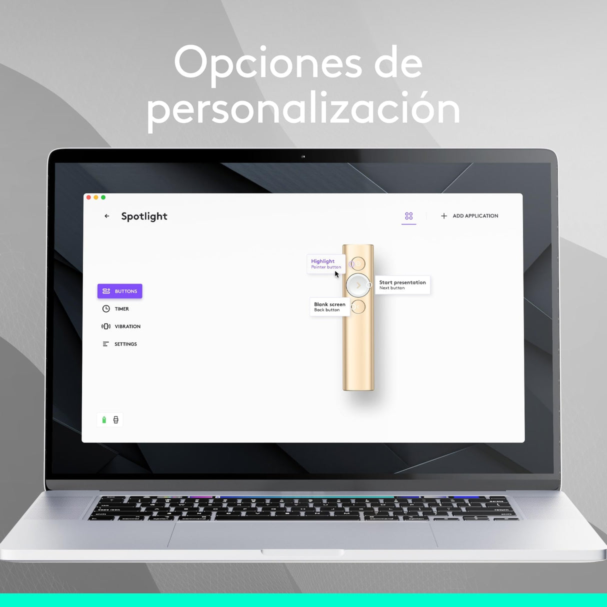 Logitech Spotlight Presentador Inalámbrico, 2.4 GHz y Bluetooth, Receptor USB, Puntero Láser Digital, Distancia de 30 Metros, Cronometro, PC/Mac/Android/iOS, Dorado/Blanco