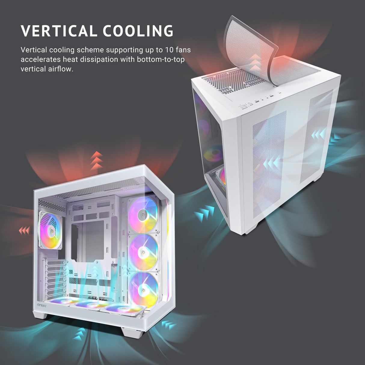 Antec C5 ARGB Blanco, Ventiladores ARGB PWM de 7 x 120 mm incluidos, hasta 10 Ventiladores simultáneamente, Puerto Tipo C 3.2 Gen 2, Paneles Frontales y Laterales de Vidrio Templado sin Costuras,
