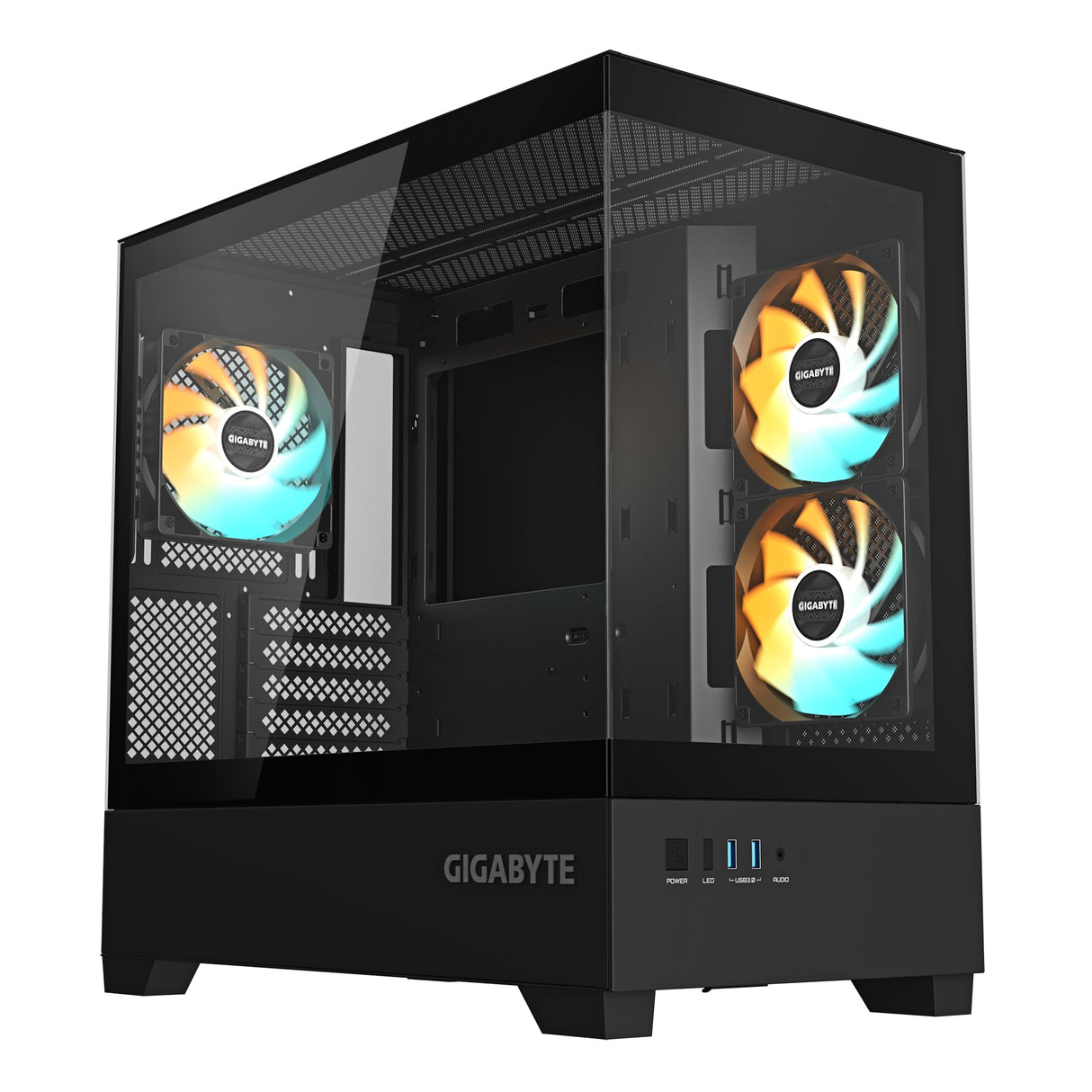 GIGABYTE C201 Panoramic Caja de PC – Torre Media, m-ATX, Soporte para radiador de 360 mm, 3 Ventiladores preinstalados, USB 3.0, Compatible con RGB Fusion