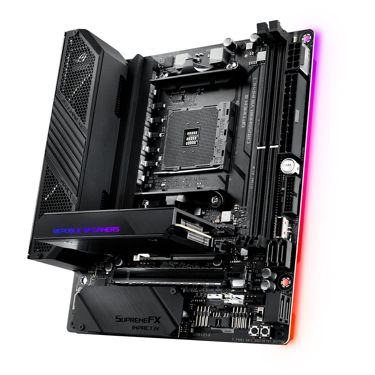 ASUS ROG Crosshair VIII Impact - Placa base Gaming mini-DTX AMD AM4 X570 con tarjeta SO-DIMM.2 (dos M.2), Wi-Fi 6, PCIe 4.0, sonido SupremeFX, iluminación Aura Sync RGB, SATA 6 Gb/s y USB 3.2 Gen. 2