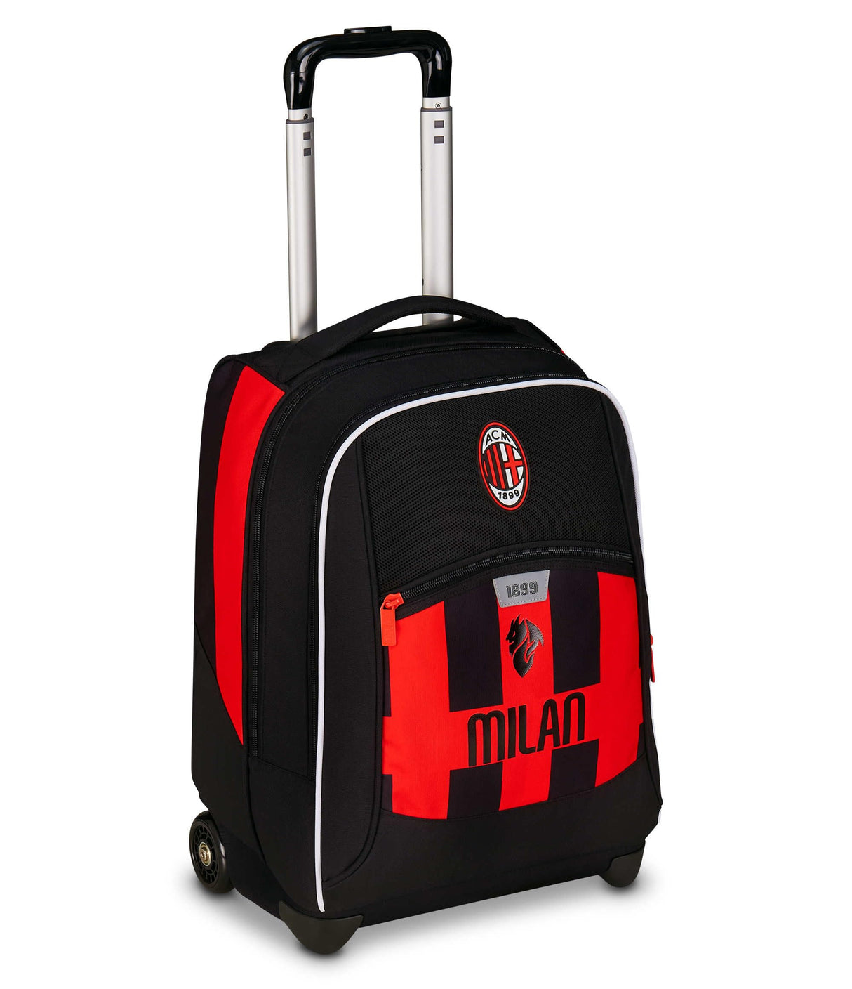 Seven Milan Big Trolley escolar fijo, rojo y negro, equipo de fútbol, 2 en 1, doble uso, trolley y mochila, escuela primaria, niño, Negro, Talla única, Casual