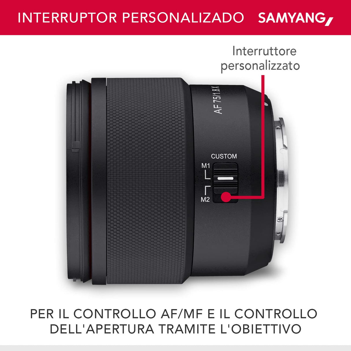 Samyang AF 75 mm F1.8 para Fuji X - lente para retratos liviana y compacta con LSTM-AF, protección contra la intemperie e interruptor personalizado para tomas nocturnas y de viaje