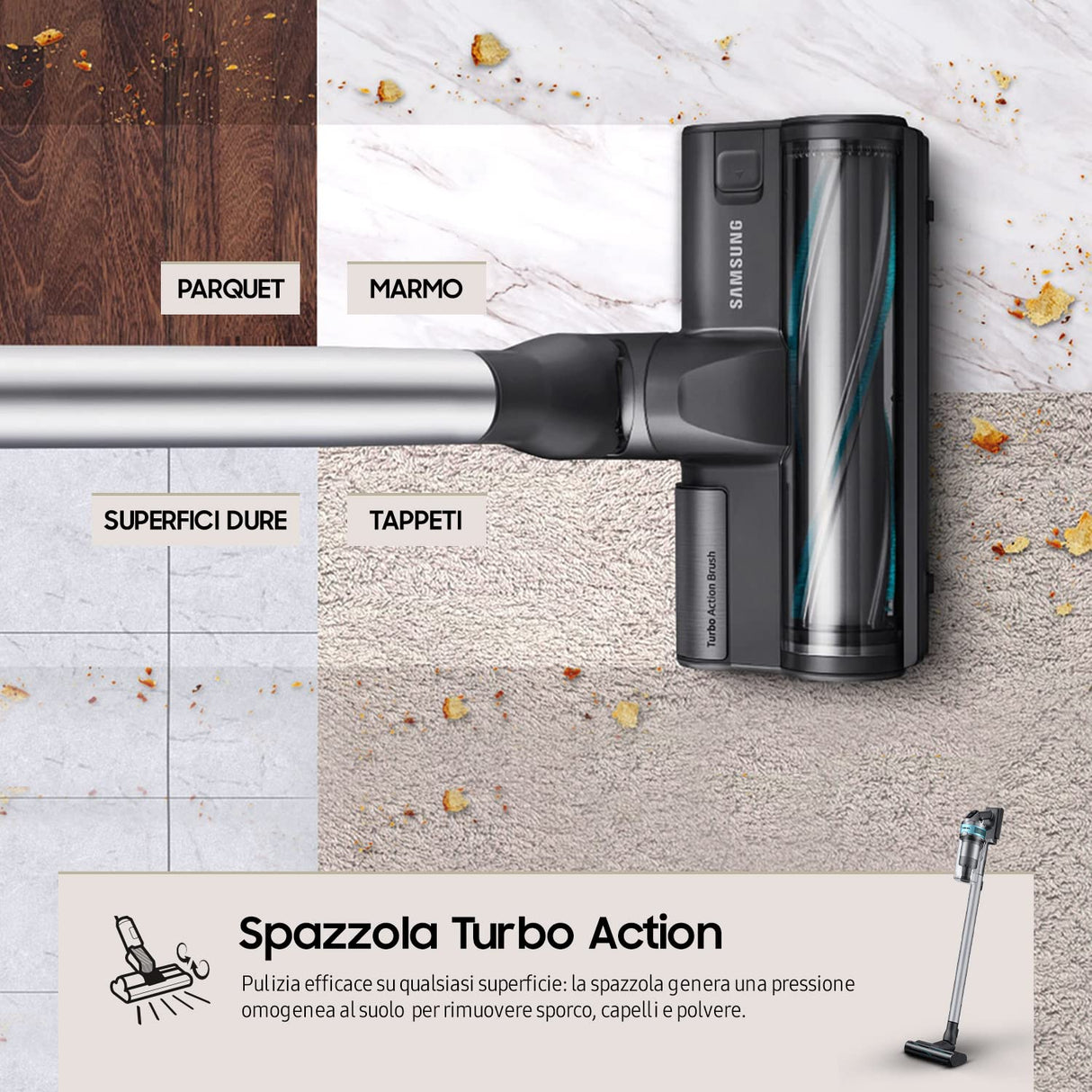 Samsung Aspirazione VS20T7531T1/ET, Samsung Jet 75 Turbo, plata negra, 4 accesorios