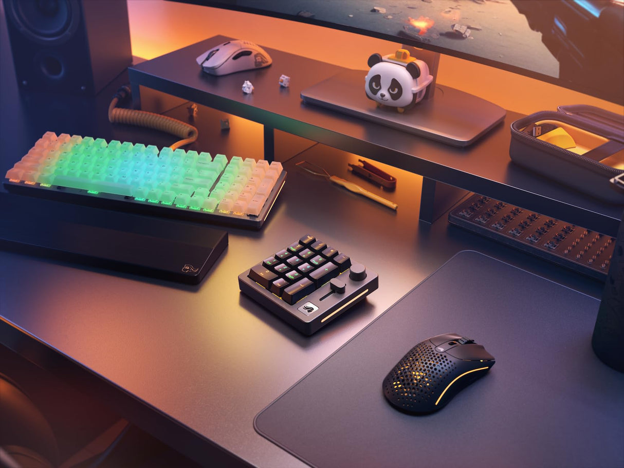 Glorious Gaming GMMK Macro Numpad - Cavo o wireless Bluetooth, alluminio premium, personalizz., cursore e manopola programmabili, RGB, switch lineari, 18 ABS Doubleshot Keycaps - Ardesia nera