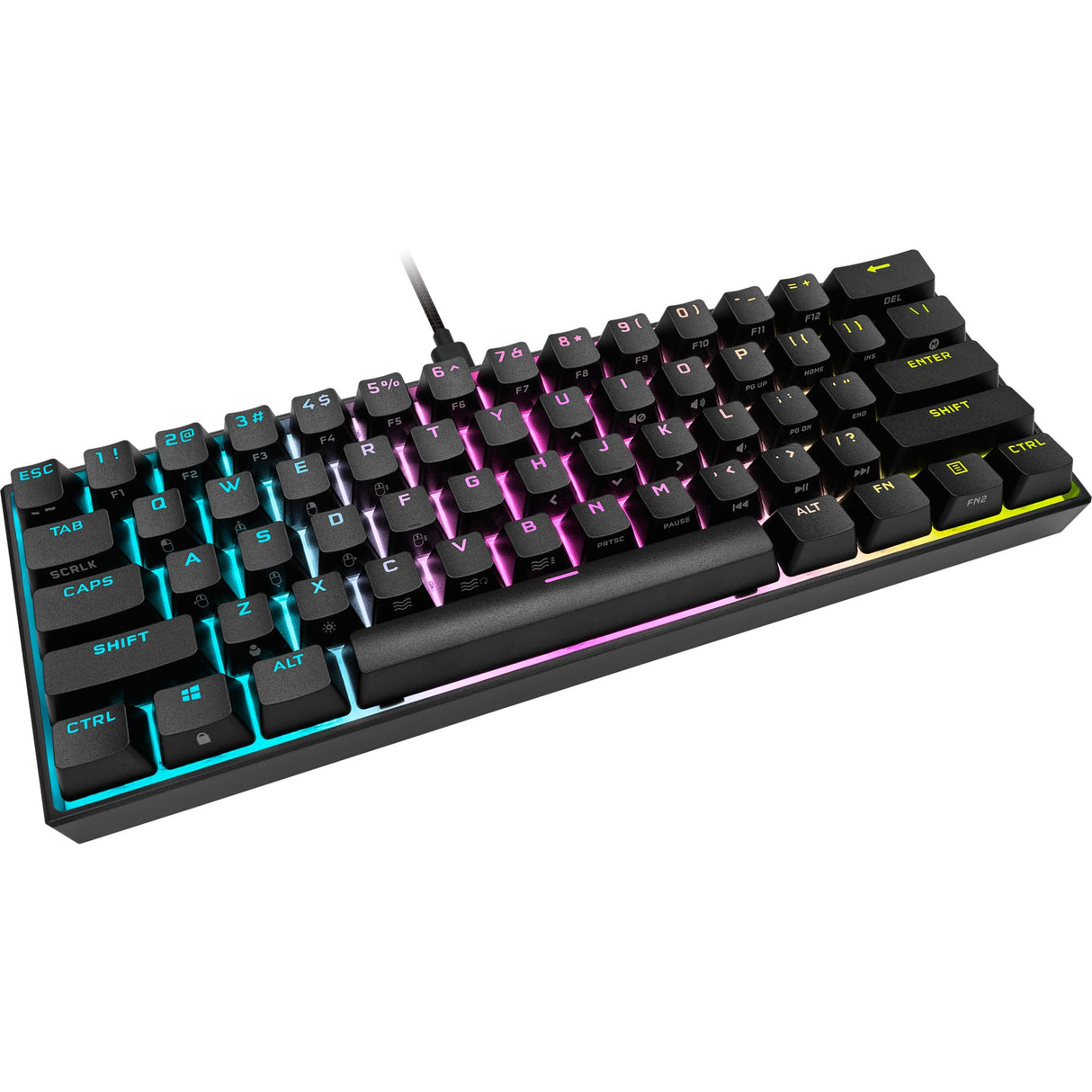 Corsair K65 RGB Mini 60% Teclado mecánico para Juegos (iluminación RGB Personalizable de Teclas Individuales, Teclas Cherry MX Speed, Teclas PBT de Doble Disparo, tecnología AXON) QWERTZ, Negro