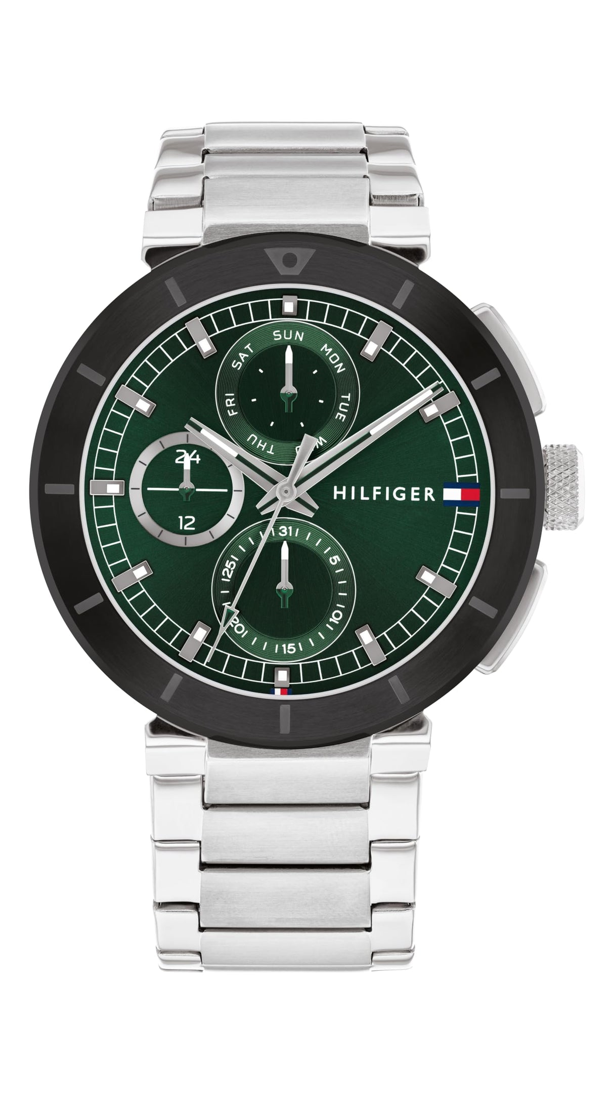 Tommy Hilfiger Reloj Analógico de Cuarzo multifunción para hombre con Correa en Acero Inoxidable, Verde (Green)