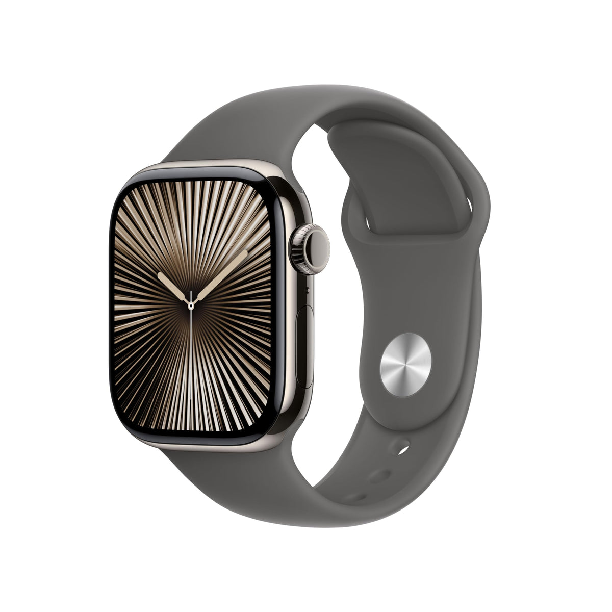 Apple Watch Series 10 GPS + Cellular Smartwatch con Caja de Titanio Natural de 42 mm y Correa Deportiva Gris Piedra - Talla M/L. Monitor de entreno, App ECG, Pantalla Retina Siempre Activa