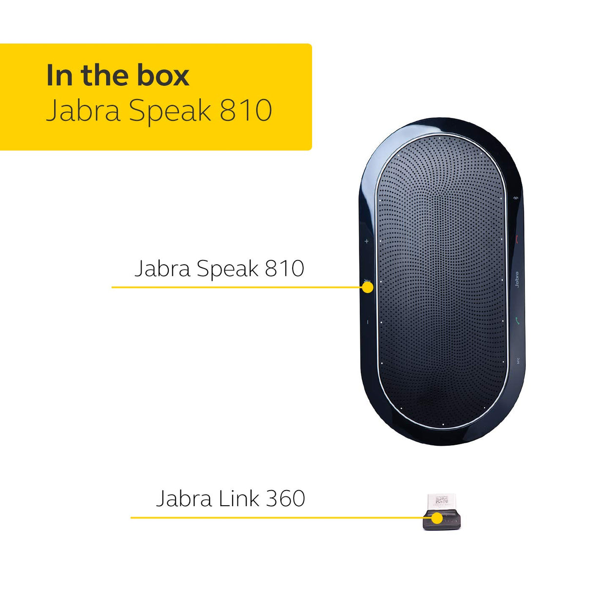 Jabra Speak 810 Speaker per telefono - Altoparlante per grandi conferenze certificato Microsoft con cavo USB-A e, Bluetooth - Collegabile al computer, tablet o telefono