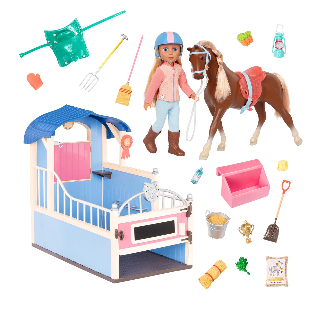 Glitter Girls - Milla & Milkyway, Establo - Muñeca de 14 pulgadas y set ecuestre - Pelo rubio y ojos azules, crin rubia - Muñeca, caballo, conjunto de establo - 3 años +
