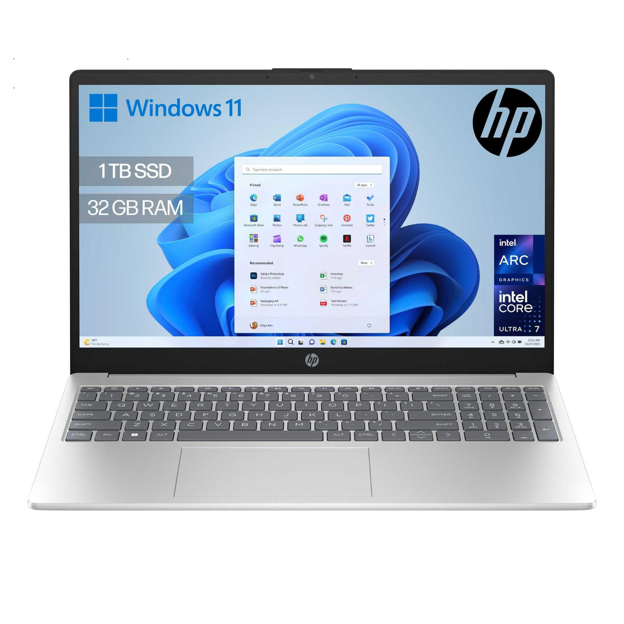 HP 15-fd2013ns - Ordenador portátil de 15.6" FHD (Intel Ultra 7-255U, 32GB RAM, 1TB SSD, Intel Iris Xe Graphics, Windows 11) Plata - Teclado QWERTY Español
