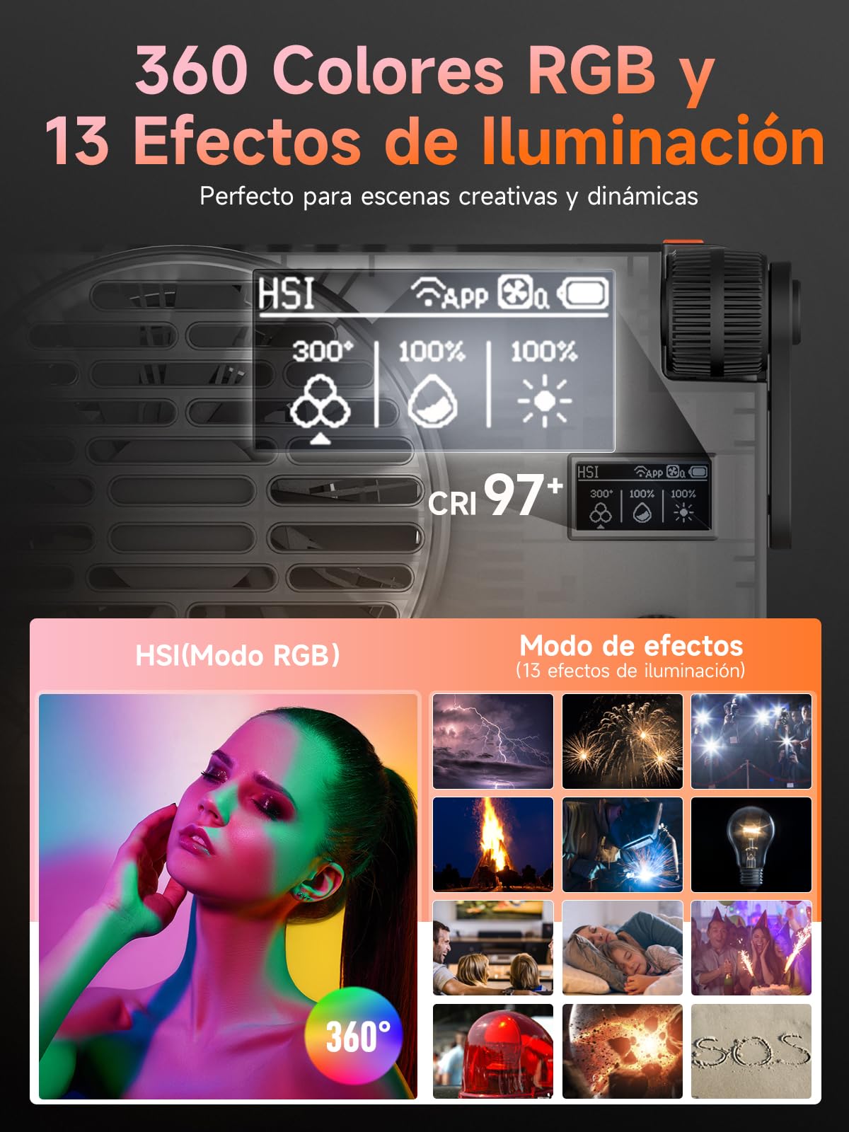 Luz Video, Rollei Lux 100W RGB Foco Vídeo Profesional con 71 WH Empuñadura Batería, Iluminación Continua DC/Tipo C con Candela App para Filmación Entrevista Transmisión, Luz-Video-Foco-LED-Fotografia