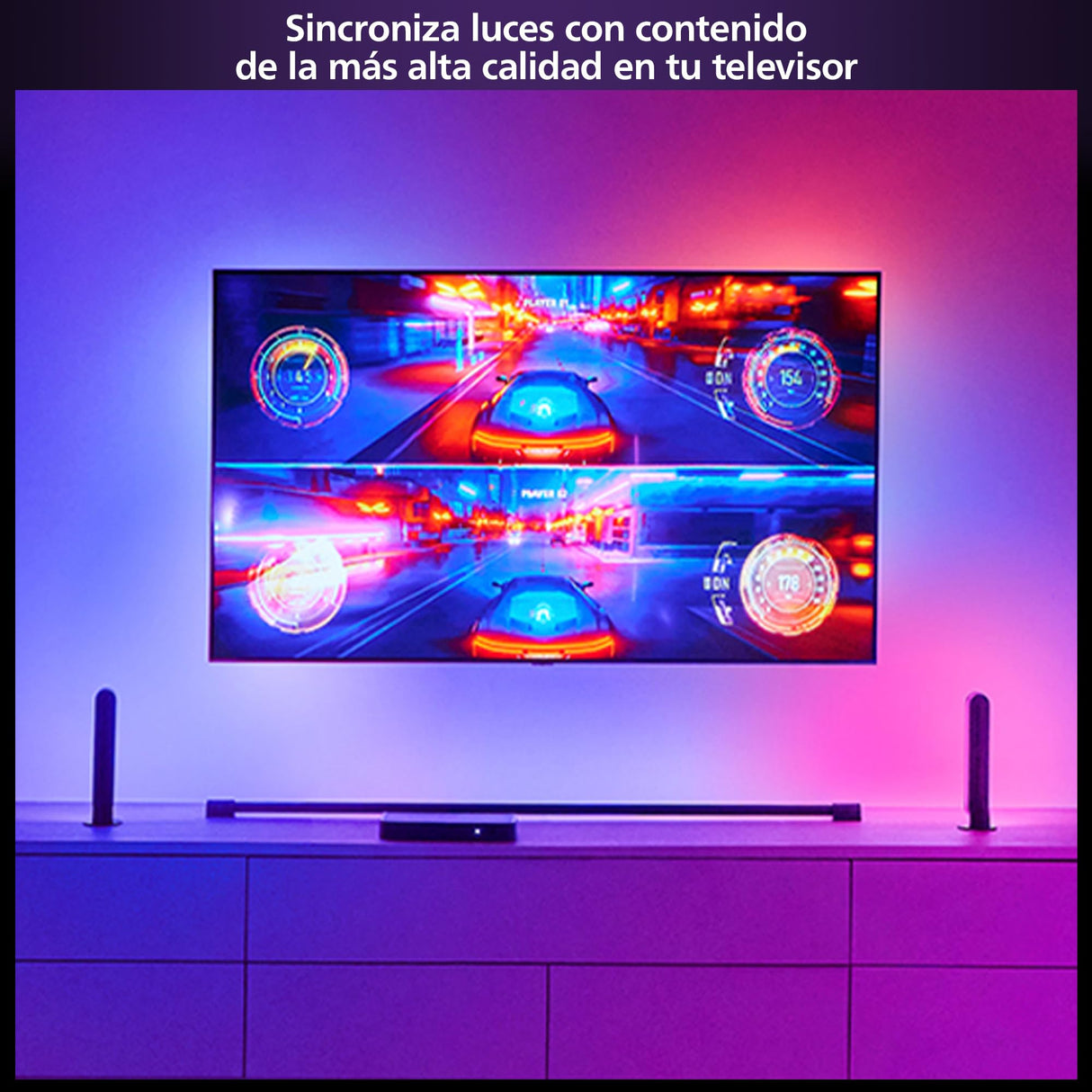 Philips Hue Play HDMI Sync Box 8K - Sincronizador de Luz Ambiente Con Videojuegos, Películas y Música - Hasta 10 Luces Led - Requiere Hue Bridge - Admite Dolby Vision HDR10+ - Controlable Con App