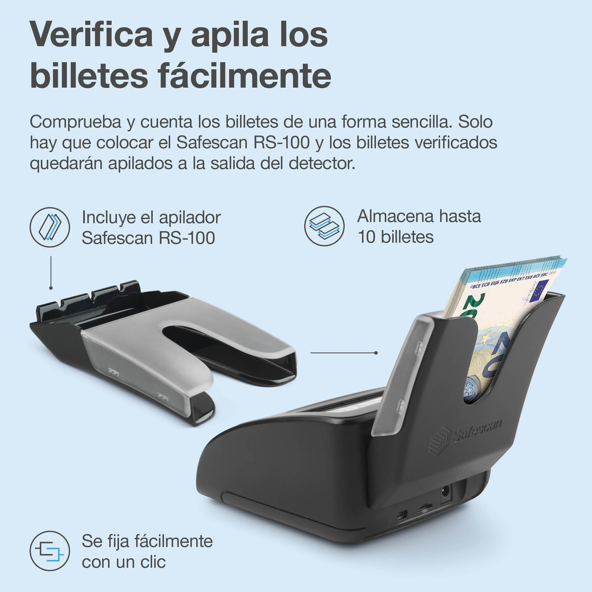 Detector de billetes falsos portátil Safescan 155-S completo para verificar rápidamente billetes - Detector billetes falsos con 7 puntos de detección - Detector de billetes falsos 100% fiable