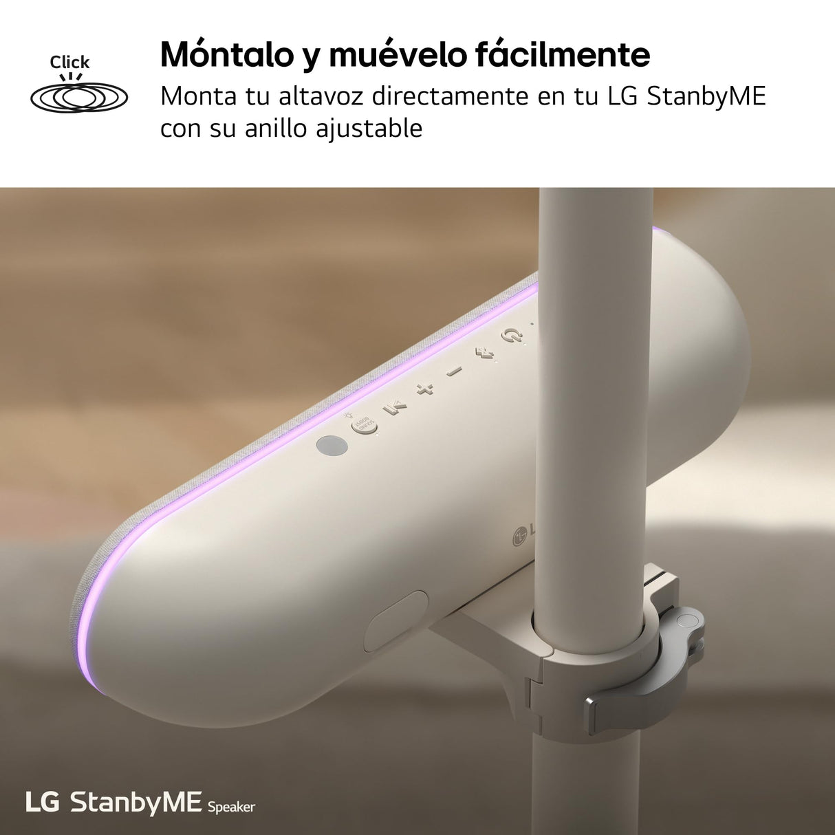 LG StanbyME XT7S - Altavoz Bluetooth Portátil, Sonido Envolvente, Resistencia al Agua IPX5, hasta 16 Horas de Batería, Ideal para StandbyME, Anillo Ajustable, Iluminación, Potencia 20 W