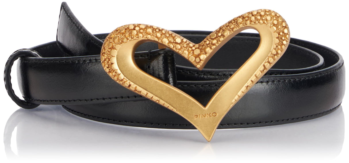 Pinko Love Heart H2 Belt Cuero Vintage Cinturón, Z99m_Black limusina Chocolate Gold, M para Mujer